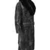 Grey Womens Karakul Persian Lamb Fur Mink Collar Long Trench Coat