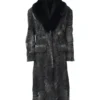 Grey Womens Persian Lamb Fur Mink Collar Trench Coat