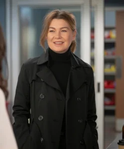 Greys Anatomy S20 Meredith Grey Black Trench Coat