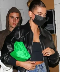 Hailey Bieber Leather Black Jacket