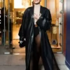 Hailey Bieber Leather Trench Black Coat