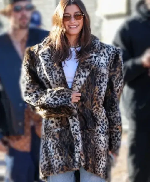 Hailey Bieber Multiple Fur Coat Three