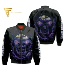 Hamlen Baltimore Ravens Fire Skull Varsity Baseball Jacket