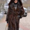 Hannah Big Mink Fur Hood Brown Long Coat