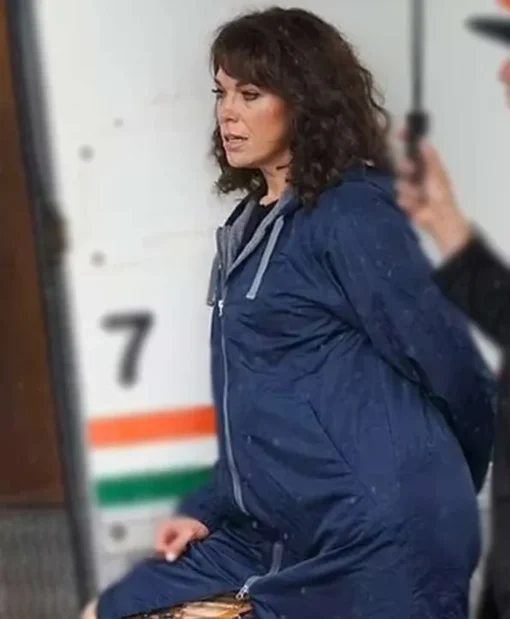 Hannah Waddingham Blue Hooded Coat