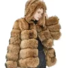 Haven Mink Fur Brown Hooded Warm Overcoat