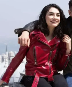Hazar Ergüçlü The Protector Red Biker Leather Jacket