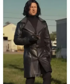 Hit Man 2024 Glen Powell Leather Black Coat