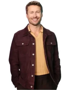 Hit Man 2024 Glen Powell Maroon Leather Jacket