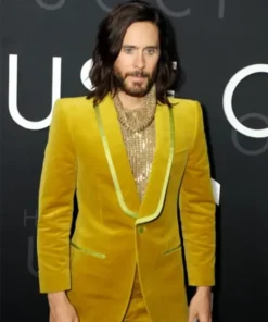 House Of Gucci Premiere 2021 Jared Leto Yellow Velvet Blazer