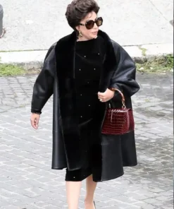 House of Gucci 2021 Lady Gaga Black Leather Coat