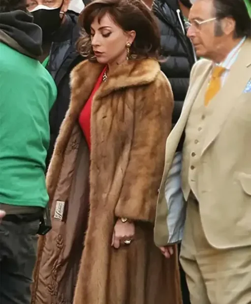 House of Gucci Lady Gaga Brown Long Fur Coat-side