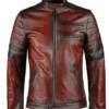 Hybrid Red Leather Jacket Cafe Racer Style