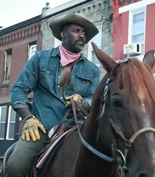 Idris Elba Concrete Cowboy Harp Blue Denim Jacket