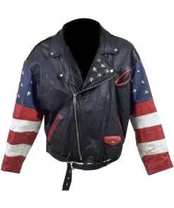 Independence Day USA Flag Vintage Stars Studded Leather Jacket