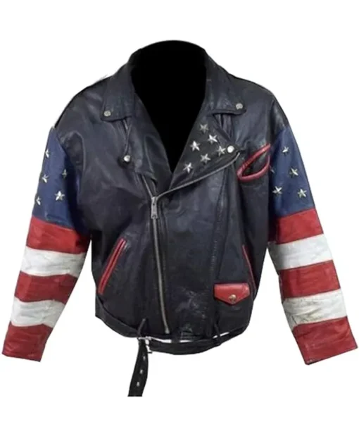 Independence Day USA Flag Vintage Stars Studded Leather Jacket