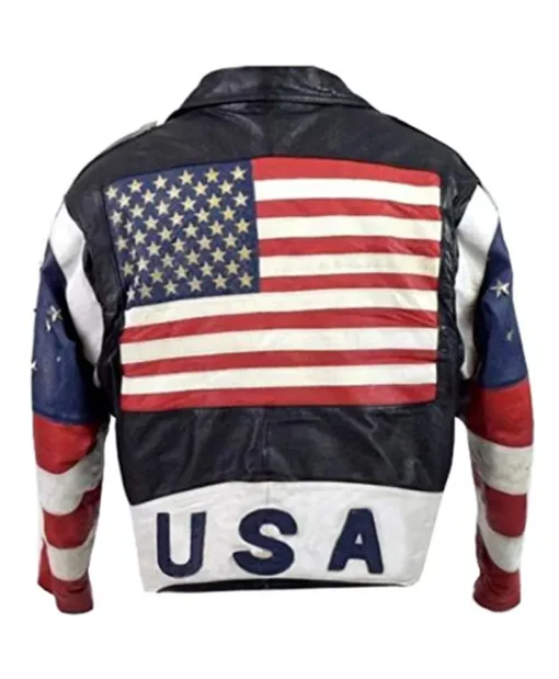 Independence Day USA Flag Vintage Stars Studded Leather Jacket For Sale