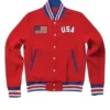 Independence Day United States Red Letterman Bomber Jacket