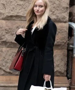 Inventing Anna Black Fur Collar Robe Trench Coat