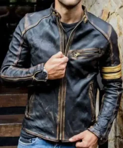 Jackson Cafe Racer Retro 3 Motorcycle Distress Black Leather Jacket