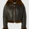 Jaclyn Brown Aviator Shearling Sheepskin Leather Bomber Jacket