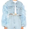 Jade Peyton Dynasty Vanessa Feather Cropped Blue Denim Jacket
