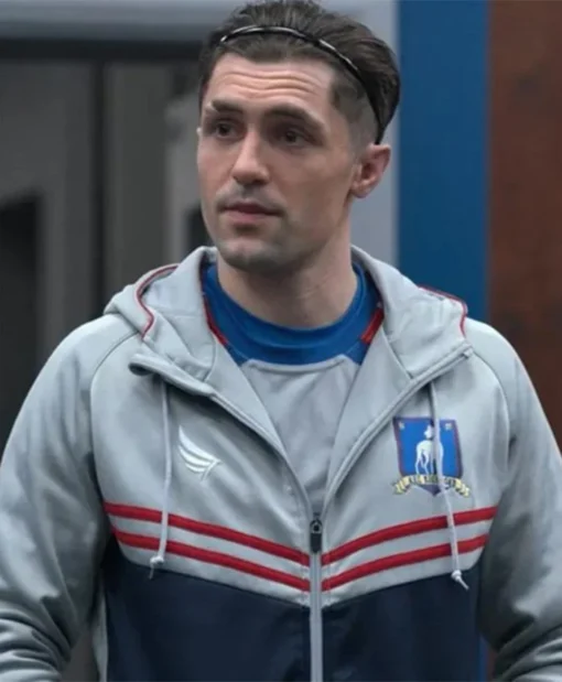 Jamie Tartt TV Series Ted lasso Phil Dunster Blue & Grey Track Hooded Jacket For Sale