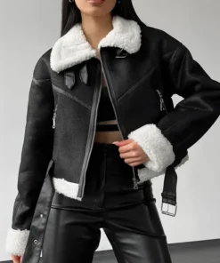 Janet Black Sheepskin White Shearling Jacket