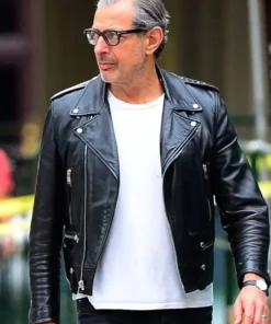 Jeff Goldblum Film Jurassic World Dominion Ian Malcolm Asymmetrical Style Cropped Black Biker Leather Jacket