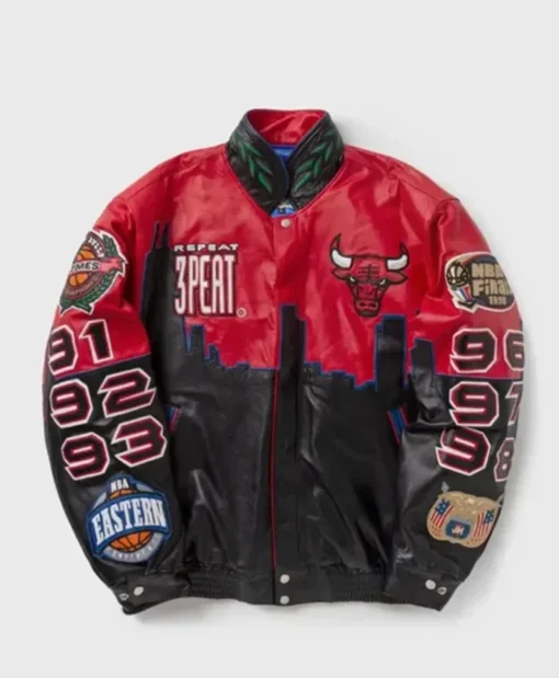 Jeff Three Peat Chicago Bulls Leather Jacket
