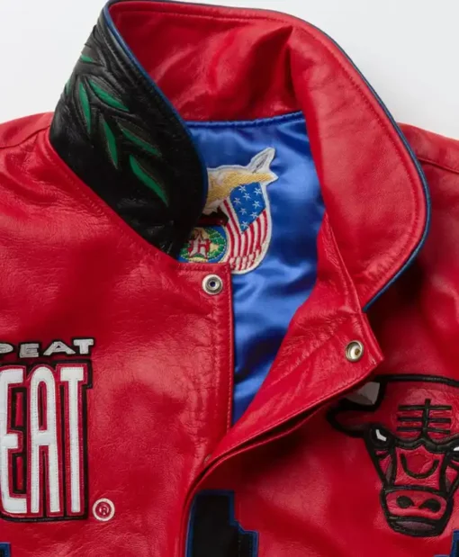 Jeff Vintage 3 Peat NBA Finals Chicago Bulls 1998 Leather Jacket collar