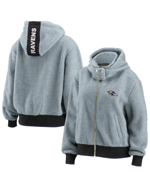 Jeffry Baltimore Ravens Grey Sherpa Bomber Jacket
