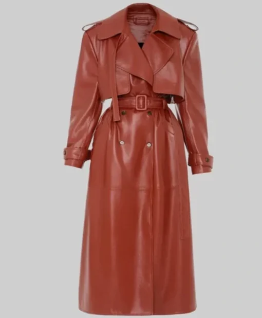 Jennifer Hudson Red Leather Long Coat For Sale