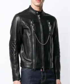 Jeremiah Black Cafe Racer Genuine Sheepskin Leather Jacket sale