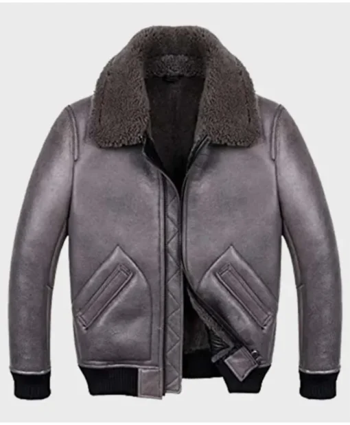 Jimmy B2 Shearling Sheepskin Grey Leather Jacket