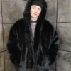 Jimmy Faux Mink Fur Removable Sleeves Black Coat