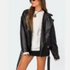 Jodie Edikted Women Black Biker Leather Belted Jacket