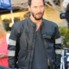 John Wick 2 Cafe Racer Black Leather White Striped Jacket