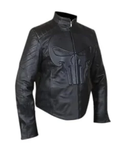 Jon Bernthal The Punisher Frank Castle Embossed Skull Black Leather Jacket