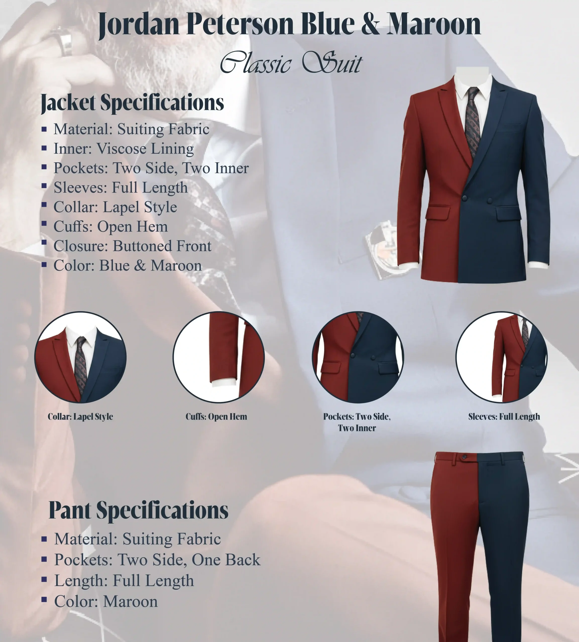 Jordan Peterson Blue and maroon Maroon Classic Suit on Sale