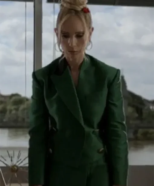 Juno Temple TV-Series Ted Lasso Season 03 Keeley Jones Double Breasted Green Cropped Blazer For Sale