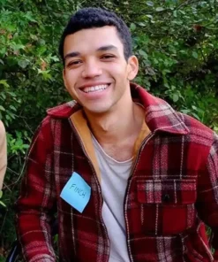 Justice Smith Movie All The Bright Places Theodore Finch Red Plaid Wool Jacket