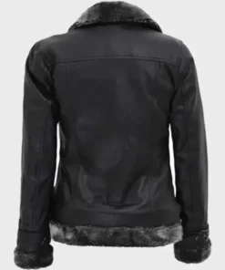 Kalen Shearling Sheepskin Black Fur Collar Jacket