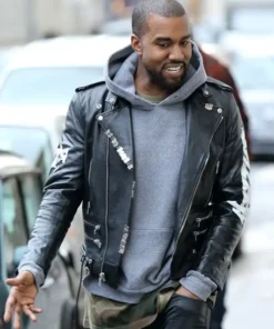 Kanye West Vintage Biker Black Leather Jacket