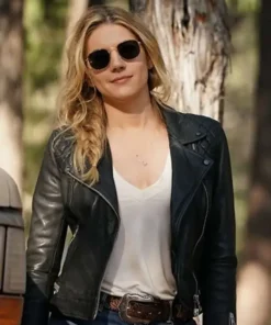 Katheryn Winnick Big Sky Black Biker Leather Jacket