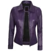 Kathleen Shirt Collar Purple Slim Fit Zip Leather Jacket Women