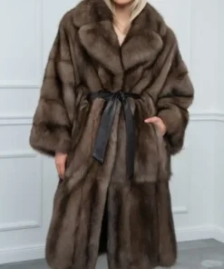 Kathrine Mink Fur Oversized Belted Brown Coat