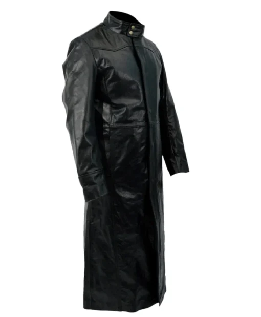 Keanu Reeves Movie The Matrix Neo Black Real Leather Duster Coat For Sale