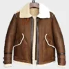 Keanu SF Flight Shearling Sheepskin Brown Leather Jacket