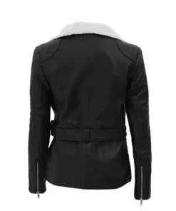 Kelli Shearling Leather Black Belted Biker Jacket